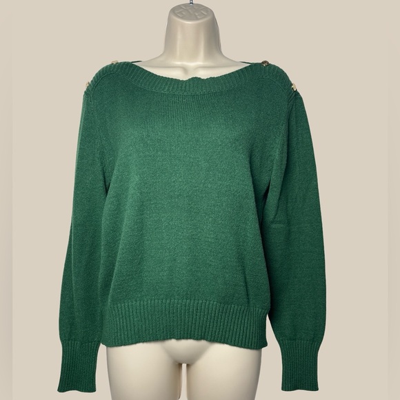 Draper James Sweaters - Draper James Women’s Green Knit Sweater Gold Button Shoulder Detail Holiday SZ M